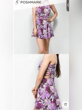 Empyre Laurel Purple Palm Fit & Flare Skater Dress